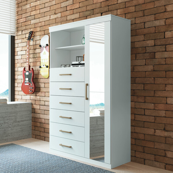 Cômoda Multiuso 1 Porta 6 Gavetas Com Espelho Marabá Santos A