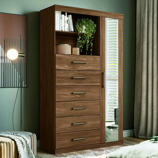 Cômoda Multiuso 1 Porta E 6 Gavetas Com Espelho Marabá Santos