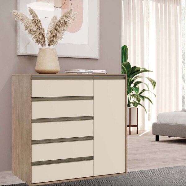 Cômoda Multiuso 5 Gavetas E 1 Porta 100% Mdf Select Carvalho/