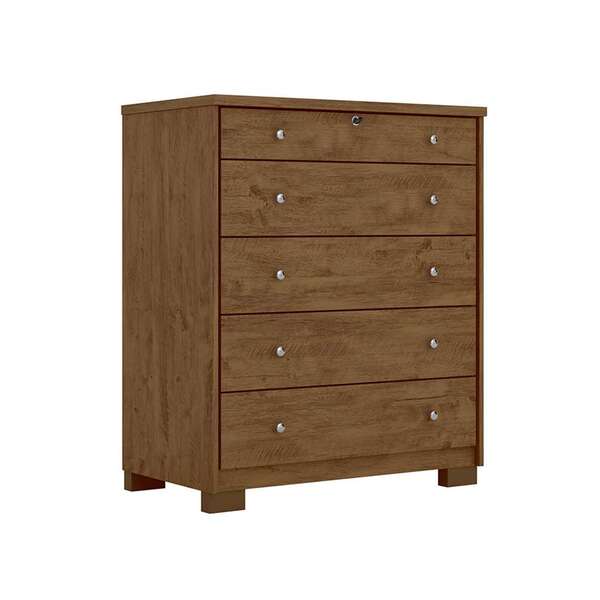 Cômoda Munique Flex 5 Gv Castanho Wood E Avelã