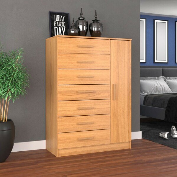 Cômoda New Mônaco 1 Porta 7 Gavetas Cinnamomo - Evidência Móv