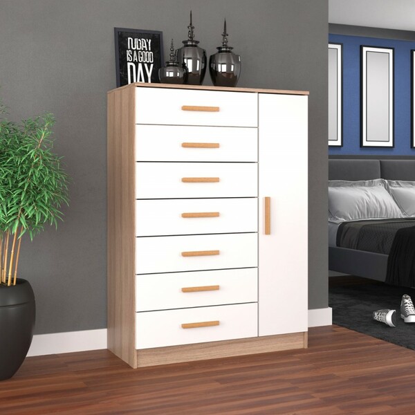 Cômoda New Mônaco 1 Porta 7 Gavetas Demolição/branco - Evidên