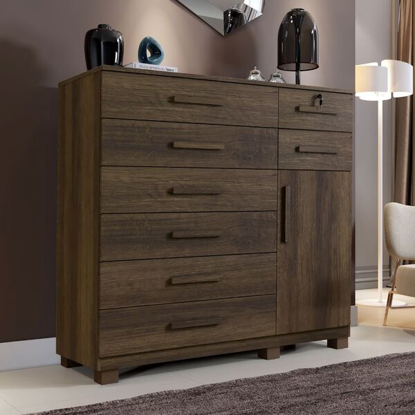Cômoda New Vitória 1 Porta 8 Gavetas Benetil Imbuia | Leroy Merlin