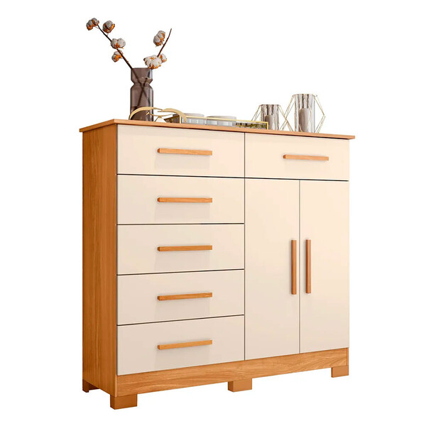 Cômoda New Xangai Em Mdp Com 2 Portas E 6 Gavetas Star Confort