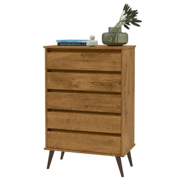 Cômoda Nina 5 Gavetas Espaçosas Pés Palito Retrô Anti-umidade