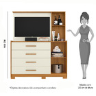 Cômoda Nina Com Espelho Tv 43 2 Portas 4 Gavetas Carvalho Gri