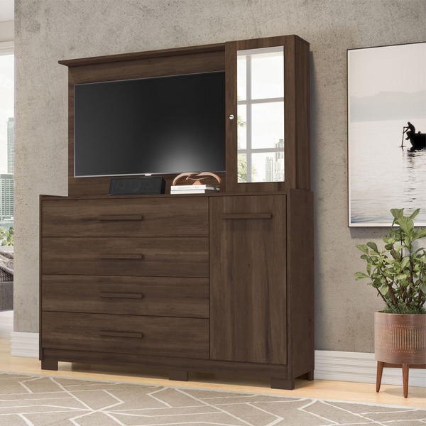 Cômoda Nina Com Espelho Tv 43 2 Portas 4 Gavetas Cedro Tana D