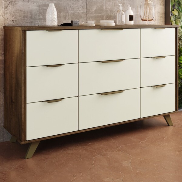 Cômoda Olímpia 9 Gavetas 100% Mdf Brauna/off White - Europa M