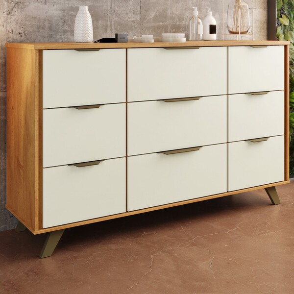 Cômoda Olímpia 9 Gavetas 100% Mdf Peroba/off White - Europa M