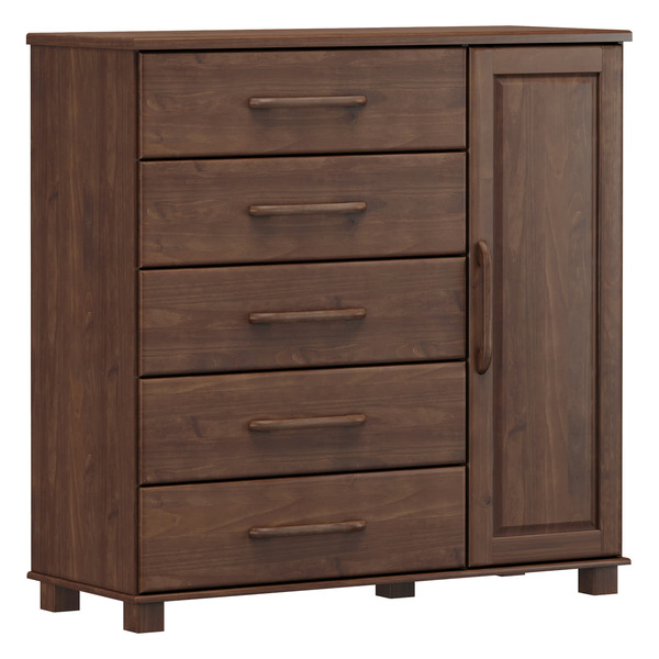 Cômoda Ouro -  5 Gavetas - 1 Porta - Madeira Maciça - Café