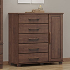 Cômoda Ouro -  5 Gavetas - 1 Porta - Madeira Maciça - Café