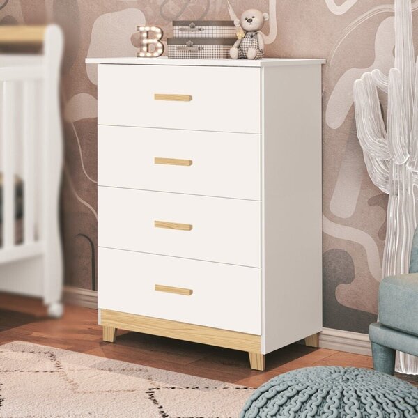 Cômoda Para Bebê 4 Gavetas Údine  Branco/madeira