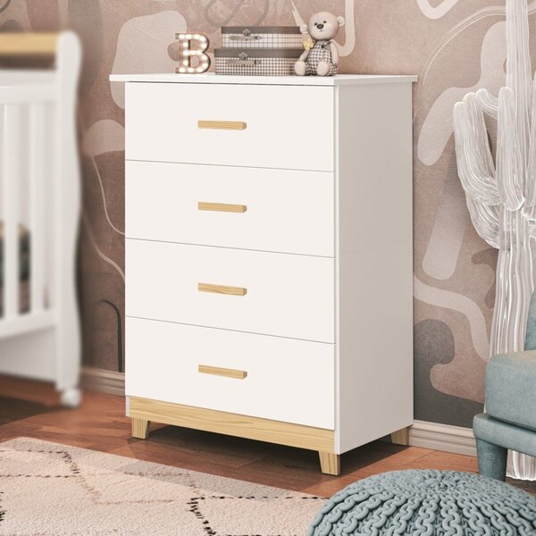 Cômoda Para Bebê 4 Gavetas Údine  Branco/madeira