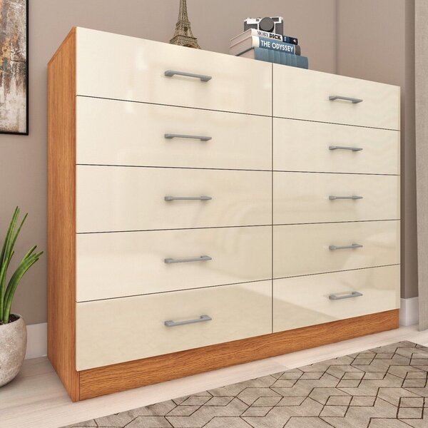 Cômoda Para Quarto 10 Gavetas Caribe Cinamomo/off White