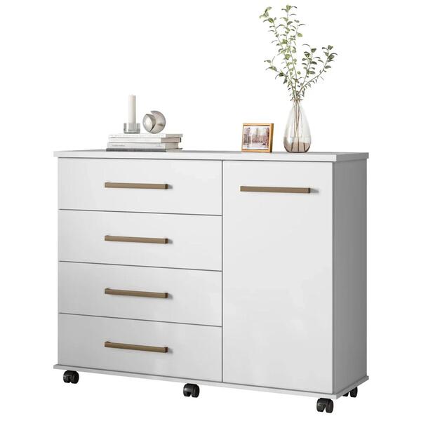 Cômoda Para Quarto 1 Porta 4 Gavetas Flora D02 Branco - Mpoze