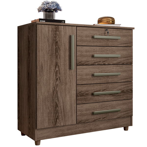 Cômoda Para Quarto 1 Porta 5 Gavetas Vitória Ypê - Saga Decor