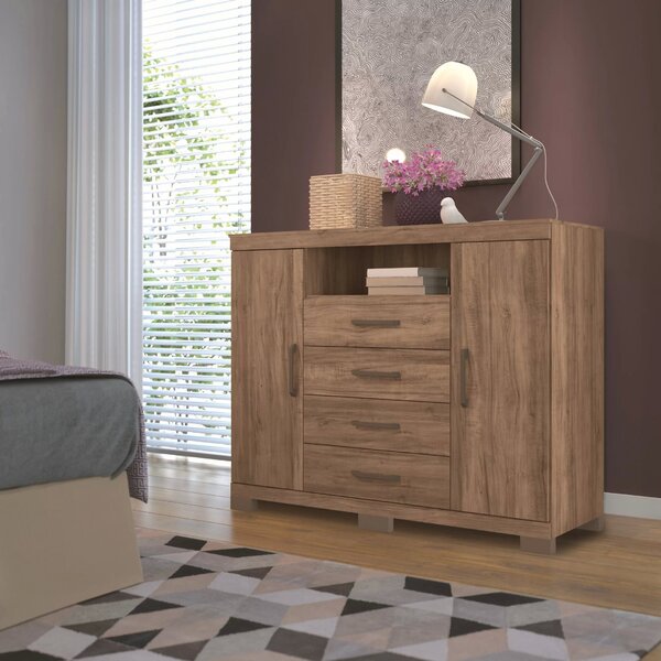 Cômoda Para Quarto 2 Portas 4 Gavetas 1 Nicho Com Pés Master