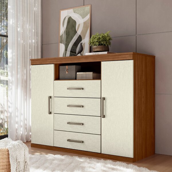 Cômoda Para Quarto 2 Portas 4 Gavetas 1 Nicho Master Jatobá/a