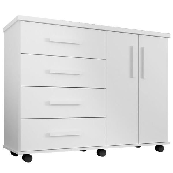 Cômoda Para Quarto 2 Portas 4 Gavetas Com Rodízios Encanto G0