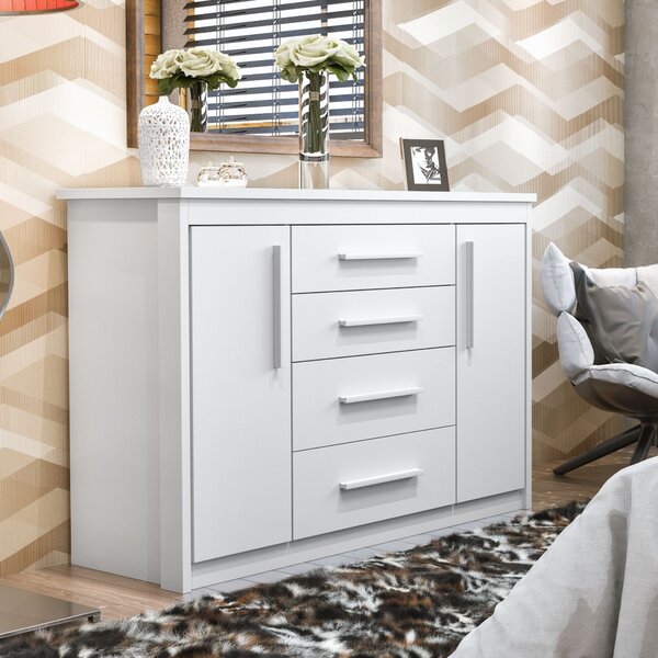 Cômoda Para Quarto 2 Portas 4 Gavetas Elegance Branco