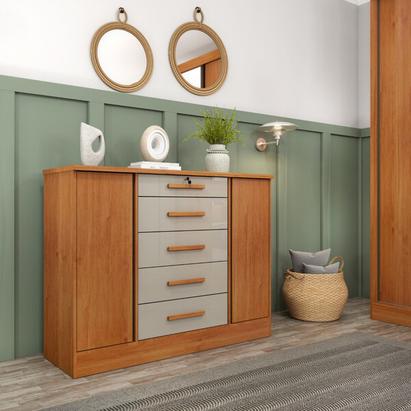 Cômoda Para Quarto 2 Portas 5 Gavetas - Fortuna-cinamomo/off