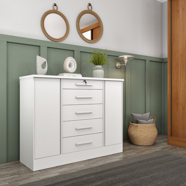 Cômoda Para Quarto 2 Portas 5 Gavetas - Fortuna-neve - Tcil M
