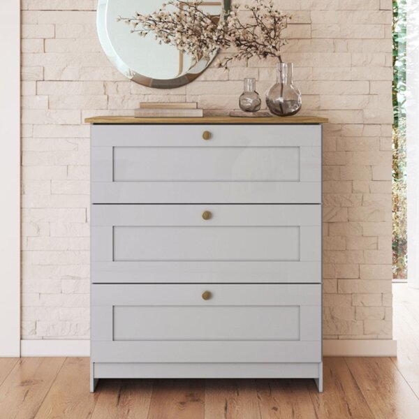 Cômoda Para Quarto 3 Gavetas Americano Branco Gelo/ipê