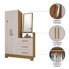 Cômoda Para Quarto 3 Gavetas E 2 Portas Com Espelho Nt5165 Fr