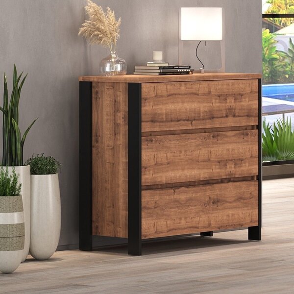 Cômoda Para Quarto 3 Gavetas E 2 Portas M123 Preto/solanum