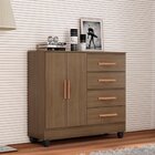 Cômoda Para Quarto 4 Gavetas 02 Portas Com Pés Lite Carvalho