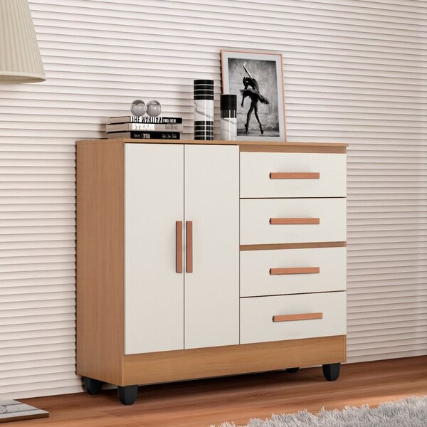 Cômoda Para Quarto 4 Gavetas 02 Portas Com Pés Lite Nature/of