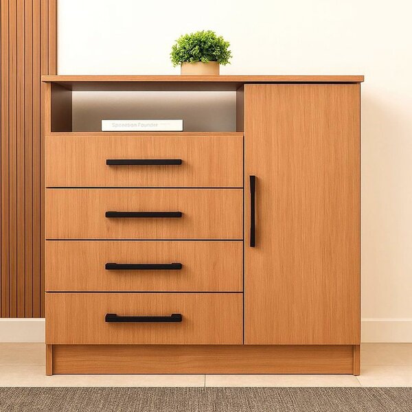 Cômoda Para Quarto 4 Gavetas 1 Porta E Nicho Freijó