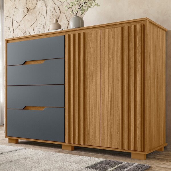 Cômoda Para Quarto 4 Gavetas 2 Portas 147cm Texas Freijó/cinza
