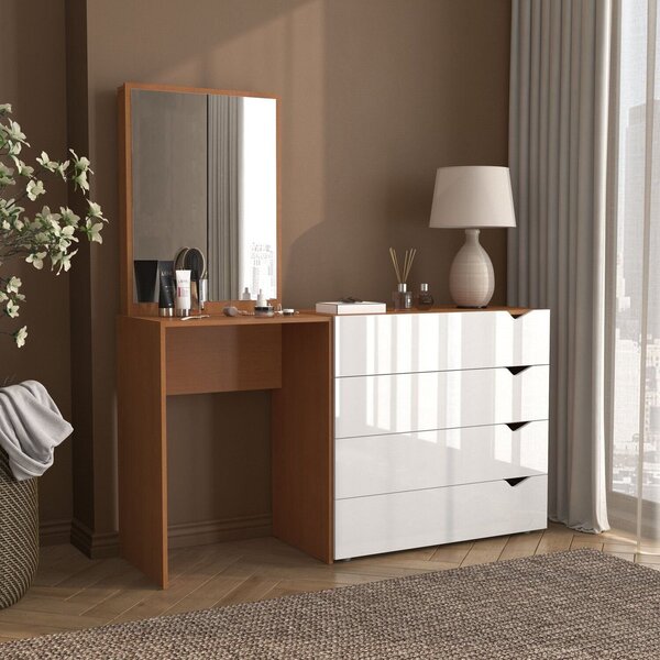 Cômoda Para Quarto 4 Gavetas Com Espelho Porto Branco/freijó