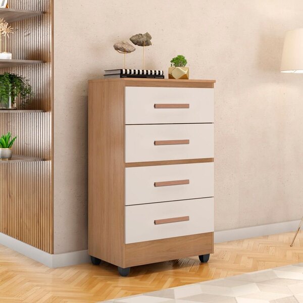 Cômoda Para Quarto 4 Gavetas Com Pés Lite Nature/off White