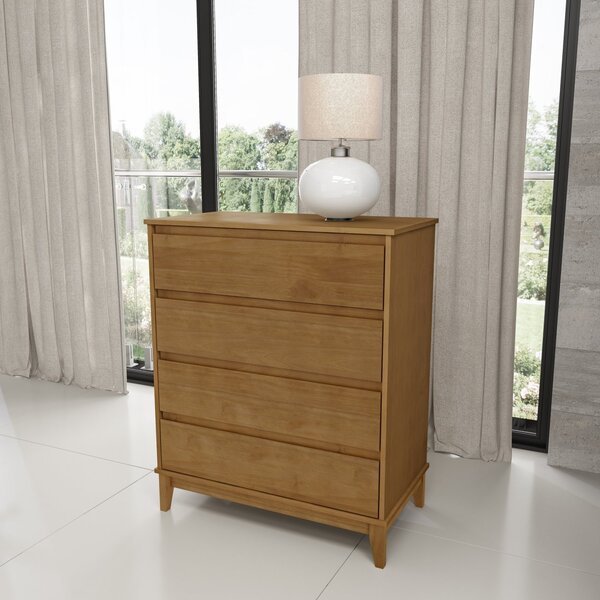 Cômoda Para Quarto 4 Gavetas Com Puxador Em Cava Prata Freijó