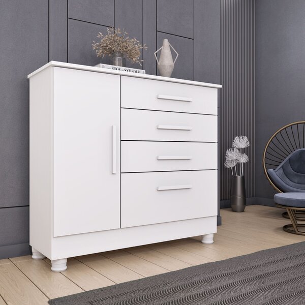 Cômoda Para Quarto 4 Gavetas E 1 Porta Chicago Neve