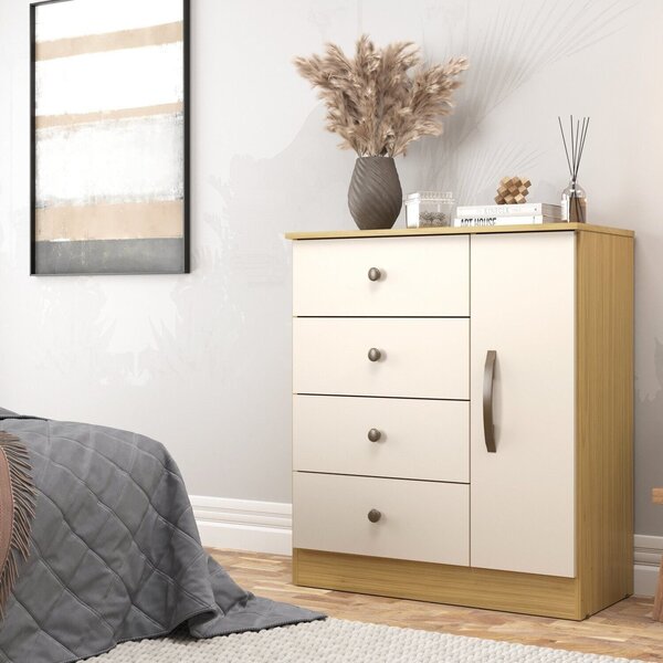 Cômoda Para Quarto 4 Gavetas E 1 Porta Lisboa Canary/off White