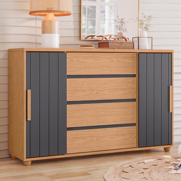 Cômoda Para Quarto 4 Gavetas E 2 Portas Evidenza Freijó/off W