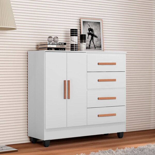 Cômoda Para Quarto 4 Gavetas E 2 Portas Lite Branco