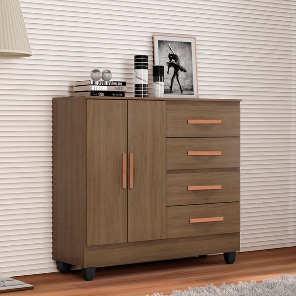 Cômoda Para Quarto 4 Gavetas E 2 Portas Lite Carvalho Oak | Leroy Merlin