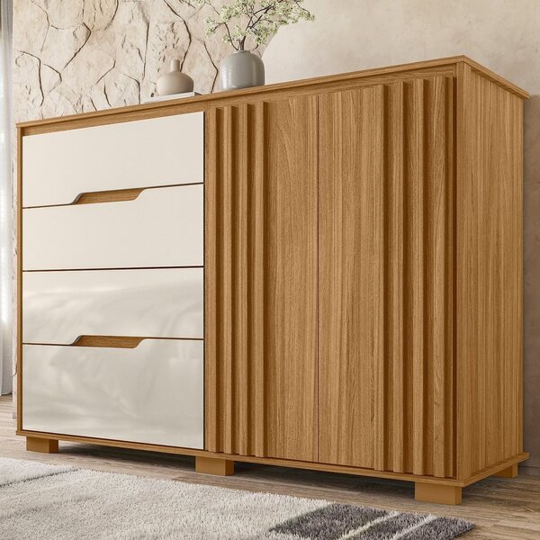 Cômoda Para Quarto 4 Gavetas E 2 Portas Texas Freijó/off White