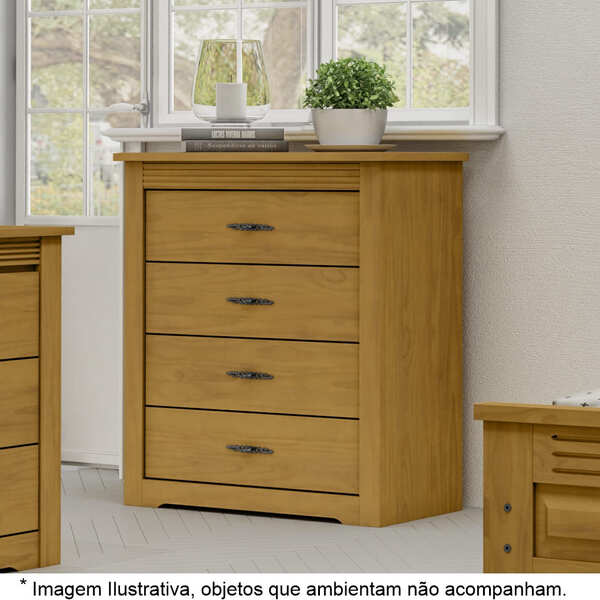 Cômoda Para Quarto 4 Gavetas Em Madeira Maciça Florença Imbui