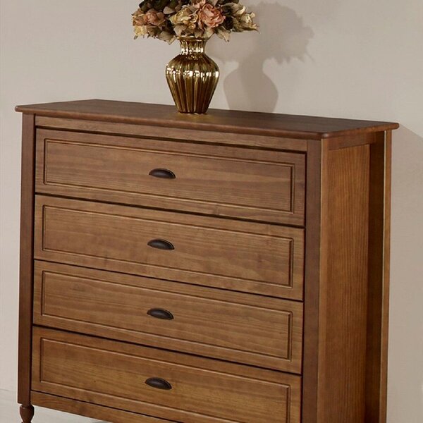 Cômoda Para Quarto 4 Gavetas Em Madeira Maciça Lile Amêndoa