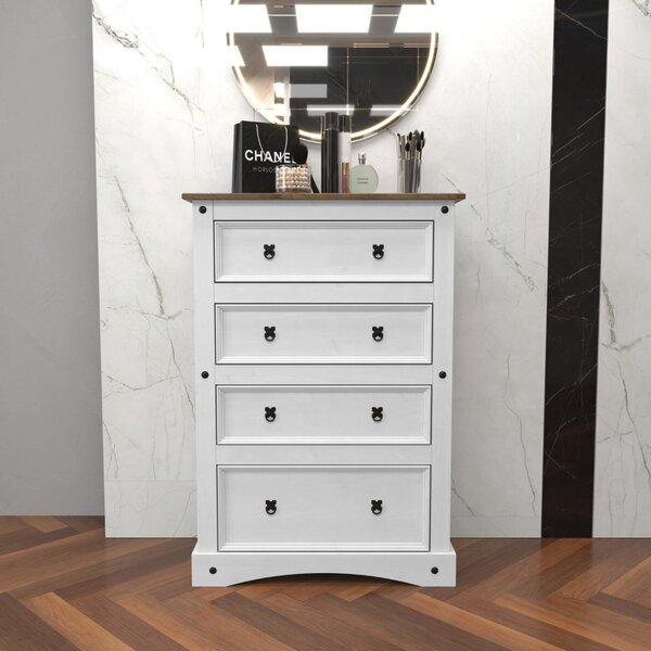 Cômoda Para Quarto 4 Gavetas Madeira Maciça Branco/nogal