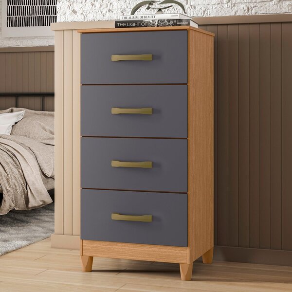 Cômoda Para Quarto 4 Gavetas Mobi 105x50x40 Cm Freijó/titanium