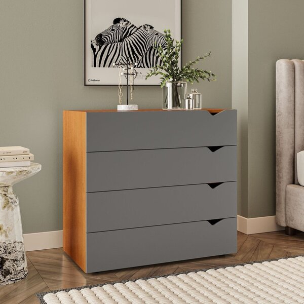 Cômoda Para Quarto 4 Gavetas Porto Freijó/cinza