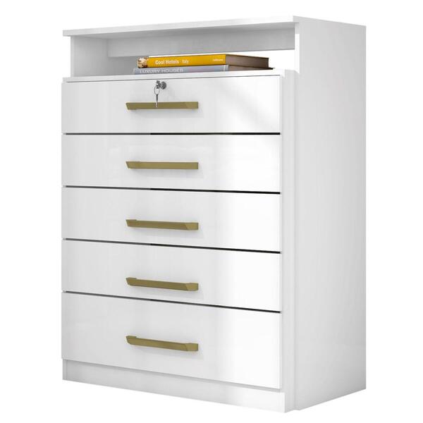 Cômoda Para Quarto 5 Gavetas 1 Nicho Triunfo D02 Branco - Mpo