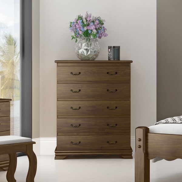 Cômoda Para Quarto 5 Gavetas Em Madeira Maciça Eliane Castanh