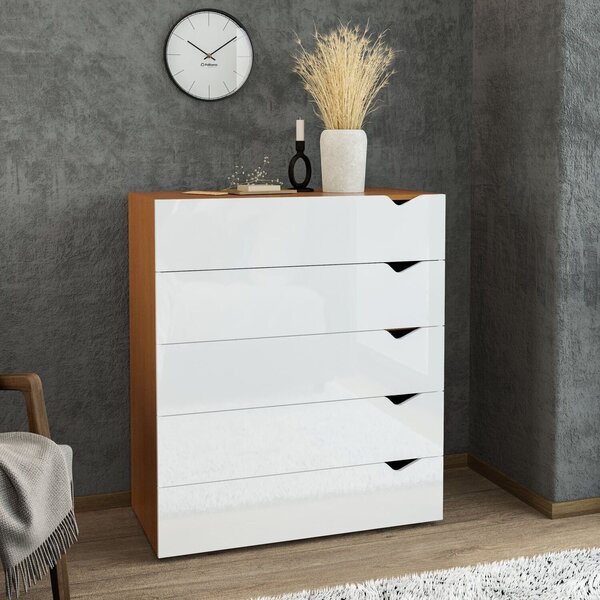 Cômoda Para Quarto 5 Gavetas Porto Freijó/branco